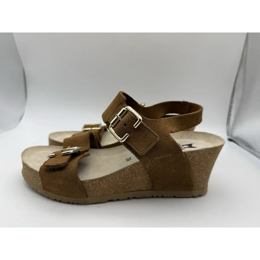 Mephisto Lissandra Camel Leather Wedge Comfort Sandal Women's sizes 39 (8 US)